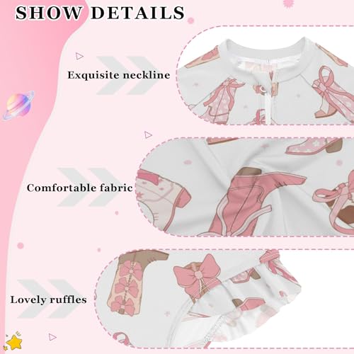 Image of Western Cowgirl Boot Baby Girl Bathing Suit Long Sleeve UPF 50+ One Piece Toddler Swimsuit Size 3t