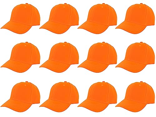 Gelante Plain Blank Baseball Caps Adjustable Back Strap Wholesale LOT 12 Pack-001-NeonOrange