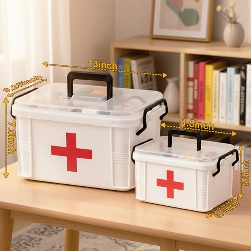 Image of 2 Pack Clear Medicine Organizer Box with Handle, Plastic Medicine Container with Tray First Aid Box Empty, Thickened Medicine Storage Organizer Multipurpose Medication Organizer Storage, White