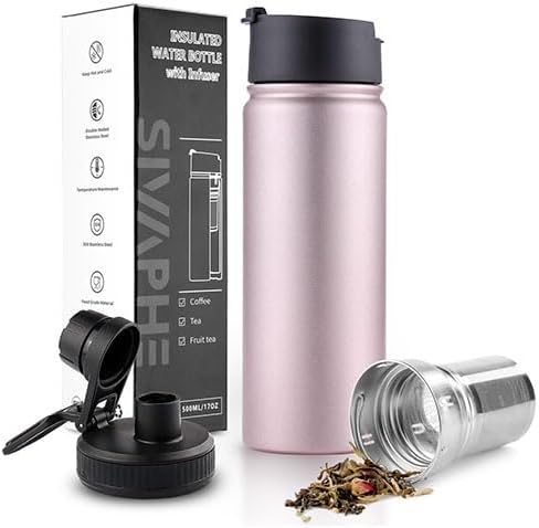 Infuser Travel Mug with Removable loose leaf Tea Strainer Bottle 18/8 Stainless Steel Insulated Tumbler for Women Rosegold
