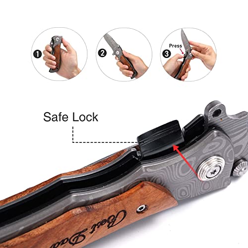 Gvdv Pocket Folding Knife With 7Cr17 Stainless Steel, Knife For Camping Hunting Hiking Fishing, Safety Liner-Lock, Belt Clip, Christmas Gifts For Man Dad Husband Boyfriend (Best Dad Ever) #TOP2