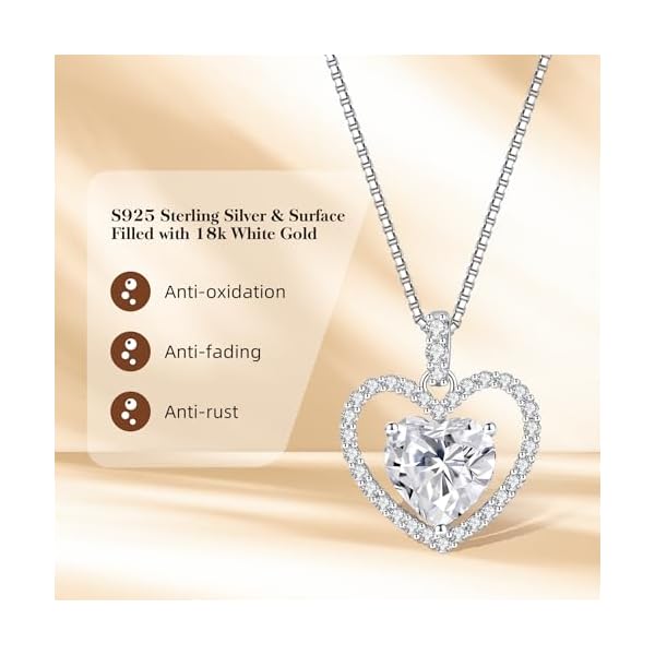 2CT Moissanite Heart Necklace Gifts for Women,S925 Sterling Silver Jewelry for Wife,Anniversary Birthday Present for Wife Women Her,Jewelry Gifts for Girlfriend,Mom,18K Gold/White Gold Filled - Image 5