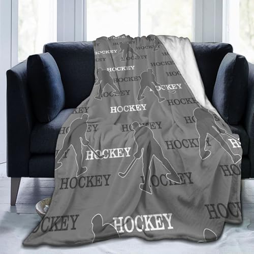 Image of Hockey Blanket for Boys & Adults, Ice Hockey Themed Grey Reversible Fleece Throw Blanket 50 inchx60 inch, Ultra Soft Plush Blanket for Couch, Bed & Sports Events, Cozy Gift for Teens & Hockey Fans