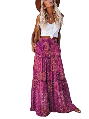 Women's Casual High Waist Tie Bohemian Style Paisley Print Long Maxi Skirt