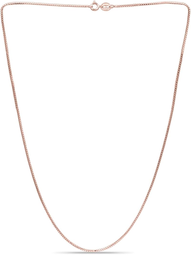 SEA OF ICE Chain Necklace 925 Sterling Silver with Ring Clasp Closure, Italian Box Necklace Chain Necklace for Women & Men, Available in Gold, Rose Gold, Silver, and Black Rhodium, Multisize