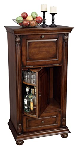 Howard Miller Cognac Wine & Bar Cabinet 695-078 – Hampton Cherry Finish, Lightly Distressed, Home Liquor Storage, 10 Bottle Wine Drawer, Auto-On Light, Locking Door #TOP7