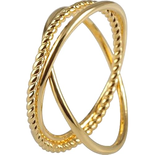 MUSTHAVE 18K Gold Plated Eternity Band for Women, Criss Cross Ring, Simple Ring, Wave ring, Lightweight, Yellow Color, Fashion Jewelry
