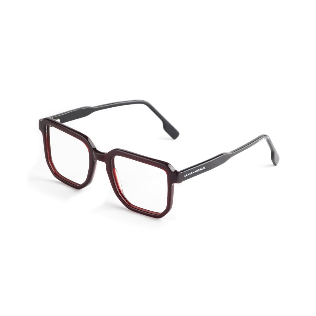 SAM AND MARSHALL Acetate Frame Eyeglasses for Men & Women | Hexagone Shape | A Perfect Fusion of Style and Functionality for Unisex - Dark Brown - Free Size