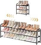 ENJOYBASICS Metal Shoe Racks for Closet, 3-Tier Adjustable Expandable Long Shoe Organizer Shelf, 45 to 118 cm，for 6-18 Pairs, Free Standing Rack Storage for Entryway