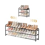 ENJOYBASICS Porte Chaussures Extensible 3 Étagères Réglables en Métal Noir (43 à 116 cm)   Rangement Chaussures Économique pour Entrée, Couloir ou Placard   Étagère Chaussures Gain de Place