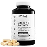 Vitamina B Complex 210 capsule vegane per 7 mesi di trattamento. Complesso di vitamina B con B1, B2, B3, B5, B6, B12, biotina, acido folico e vitamina C. Prodotto in Europa da HIVITAL