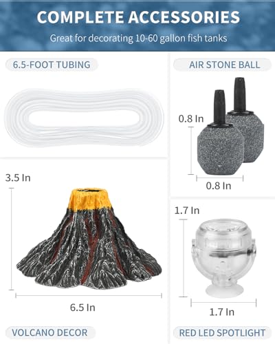 Uniclife Aquarium Volcano Ornament Kit with Air Stone Bubbler Fish Tank Decorations
