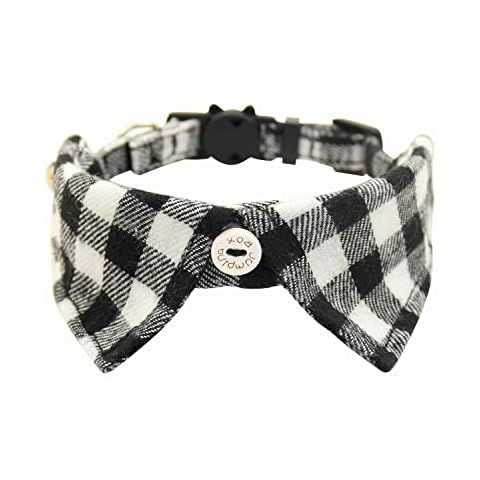 Cat Collars Breakaway with Bowtie and Bell, Cute Lapel Design Adjustable Safety Buckle Collar for Kitty Puppy 9-11in (Black) Cover