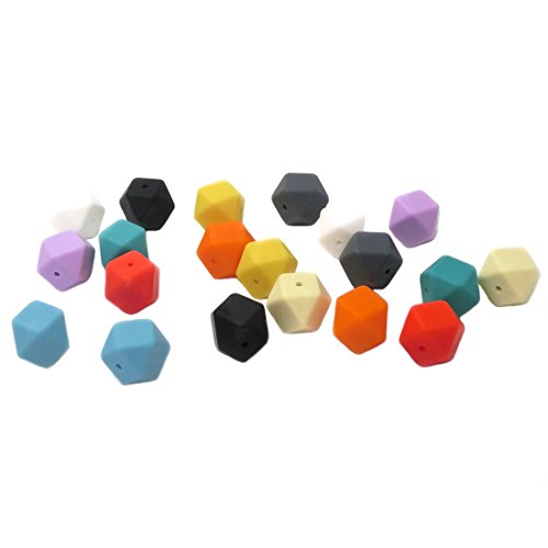 Coskiss 20Pcs Bébé Aliments Silicone Teether Hexagon Perles Mixte Couleur 17mm (0.669in) DIY Collier/Bracelet Jouets (Couleur mélangée 20Pcs) Cover