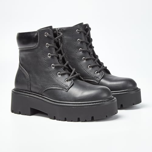 YZ Lace-up Combat Boots Ankle Bootie for Women-Water-Resistant Side Zip Platform Lug sole Boots (Black, 10, Adult, Women, 10, Numeric, US Footwear Size System, Medium) by YZ - Image 5