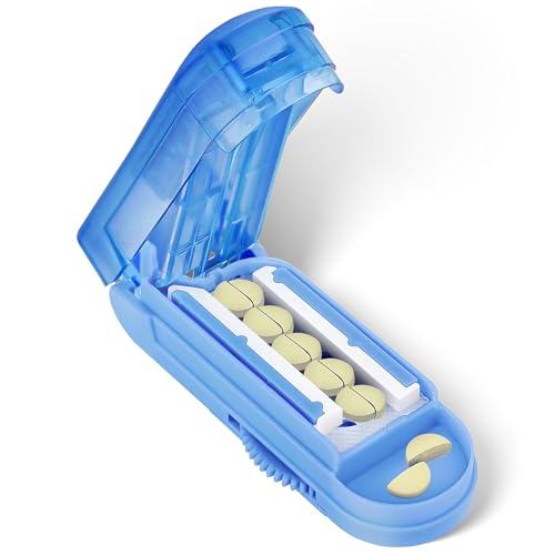 Image of Pill Cutter Splitter for Small and Tiny Pills, Pill Splitter for Multiple Pills at a Time with Centering Device and Stainless Steel Blade (Blue)