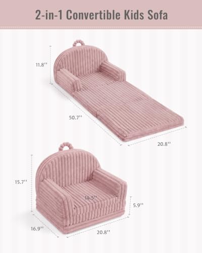 Image of Blissful Diary Foldable Kids Couch, 2-in-1 Comfy Kids Chair for Reading, Playroom, Kids Couch Sofa for Girls Boys Birthday Gift, Blush Pink