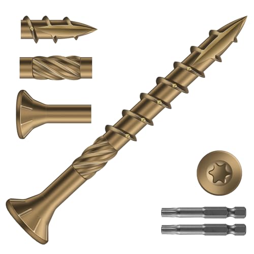 Image of #8 x 1-5 /8 inch Deck Screws (924Pcs) 6lb. Carbon Steel, Yellow, Flat Head, Rust Resistant epoxy Coated, with T25 Star Bit