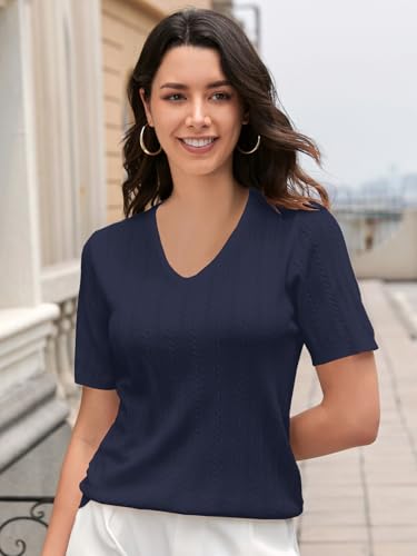 Image of DAIMIDY Women's Short Sleeve Sweaters Lightweight Summer Sweater Casual Knit Pullover Tops