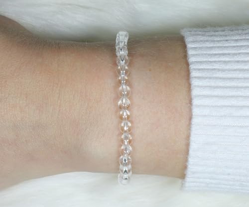 Echtes Bergkristall Edelstein Armband mit 4mm Perlen - verschiedene Längen - Heilstein Schutzstein Talisman Glücksbringer Geschenk (Bergkristall, 18CM)