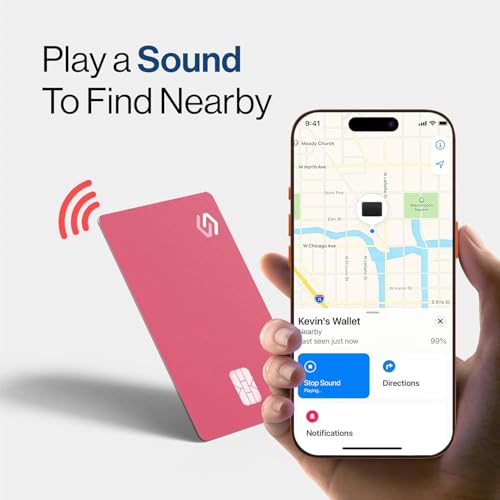 Image of SPOTMINDERS Apple MFi Certified Credit Card Wallet Tracker PRO Pink (iOS Only) Travel Essentials for Women Works with Apple Find My Rechargeable Tracking Card IP68 0.07in Slim Item Finder for Passport
