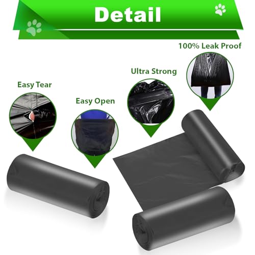 Uppcasir 200 Black Unscented Thick Dog Waste Bags for 15L and 20L Dog Poop Trash Can, 10 Pack Rolls for Outdoor, Garage, Yard or Other Locations