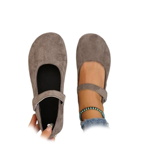 Orthopedic Suede Ballet Mary Jane Flats for Women, Round Toe Daily Cozy Comfort Slip On Flat Shoes, Casual Shoes (Brown,39EU)
