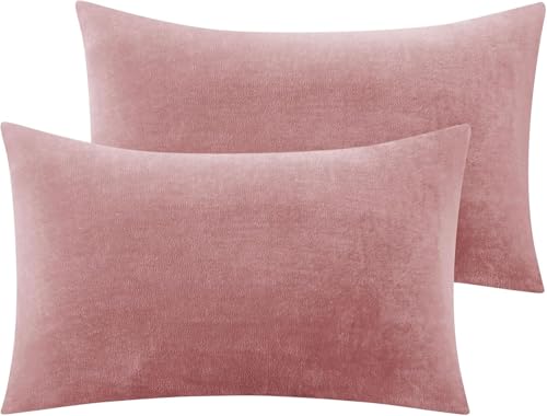 Image of Remsy Holland Velvet Rectangular Cushion Covers Pack of 2 | 17 inch x 27 inch / 43 x 69 cm, Rose Gold | Soft Pillow Covers Cushion Case for Sofa Bedroom Chair Car, Home Decor