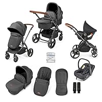 Stomp Urban 3 in 1 Travel System Pushchair with Astral Car Seat and Accessories (Charcoal Grey) – Birth to 22kgs (Approx. 4 Years), Lightweight City Stroller with UPF 50+ Hood and Rain Cover