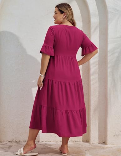 Image of Hanna Nikole Women's Plus Size Smocked Maxi Dress Flowy A-Line Casual Summer Dress with Pockets