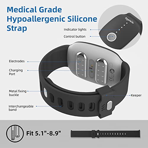 EmeTerm Relieve Nausea Electrode Stimulator Morning Sickness Motion Travel Sickness Vomit Relief Rechargeable No Gel Drug Free Wrist Bands Without Side Effects (Black)
