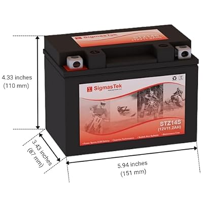 Yuasa YTZ14S Compatible SLA Motorcycle Battery by SigmasTek, STZ14S 230CCA