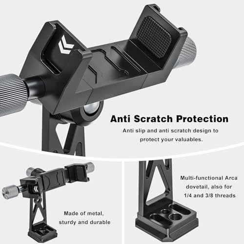 Cenawin Adaptador de trípode para teléfono, soporte de trípode de metal para smartphone con 2 zapatas frías, Arca-Swiss, rosca de 1/4 pulgadas 3/8 pulgadas, abrazadera giratoria de 360° para trípode - imagen 4