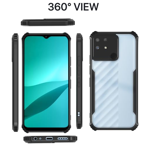 Image of Outlouders Back Cover for Realme Narzo 50A | Ultra Hybrid Transparent | Full Camera Protection | Raised Edge | Crystal Clear Bumper Case (Black)