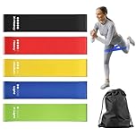 Resistance Bands Set of 5, 100% Natural Latex Skin-Friendly Exercise Loop Bands with 5 Resistance Levels for Legs, Glutes, Arms, Back - Includes Carry Bag for Home, Gym, Yoga, Pilates, Training