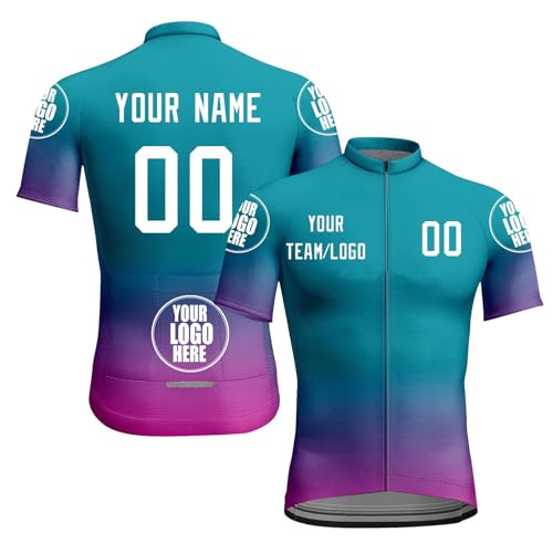Maillot Ciclismo Hombre Mujer Manga Corta Maillot Bicicleta Cremallera Completa con Bolsillos Personalizado Nombre Equipo Tu Nombre Logo Ropa Bicicleta Transpirable Secado Rapido Camisa A06