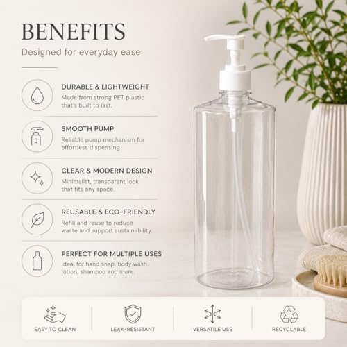Image of Pure Source India Empty Pet Bottle with Pump, Soap Dispenser 1000ml - Pack of 2