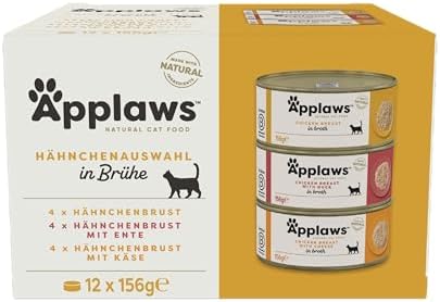 Applaws 100% natürliches Premium-Nassfutter für Katzen, Hühnerauswahl-Multipack in Brühe - Packung mit 12 x 156g Dosen