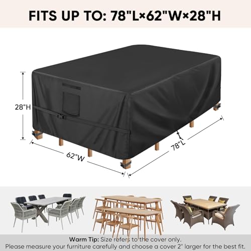 BALEINE Patio Furniture Covers, Outdoor Furniture Covers Waterproof, Heavy Duty Oxford Patio Table Cover for Outdoor Table, Chair, Sofa, Desk (Black 78"L×62"W×28"H) by BALEINE - Image 2