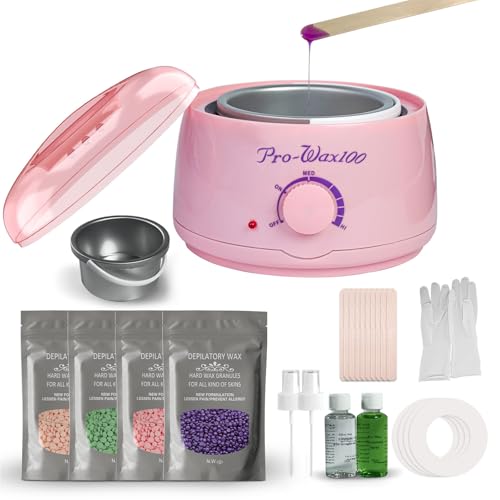 Professional Waxing Kit, Spa-Quality Wax Warmer for Full Body Hair Removal, Painless Hair Removal Heater Machine, Includes 4 x Wax Beads & Silicone Applicator