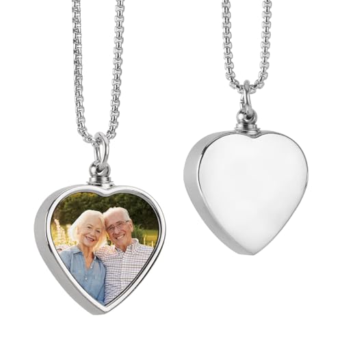 AIPILEI Collar de urna de corazón personalizado para cenizas, collar de cenizas de corazón, joyería de urna, regalos conmemorativos, collar de cremación con imagen de recuerdo de cenizas, 2.5CM, acero