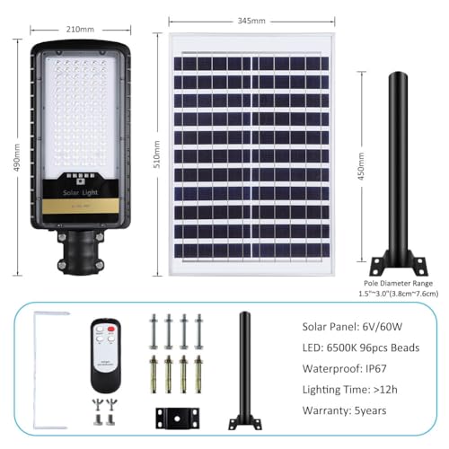 Joylight 8000W Solar Street Lights Outdoor, Dusk to Dawn IP67 Security Led Flood Light Lamp with Remote Control Mounting Pole and Bracket Garden, Street, Court, Parking Lot