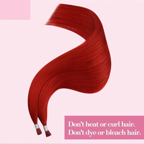 Image of YoungSee Itip Human Hair Extensions Red, Itips Hair Extensions Real Human Hair, 14 Inch 40 Strands 25g, I Tip Extension, Cold Fusion, Short Straight Hair, Can be Heat-styled