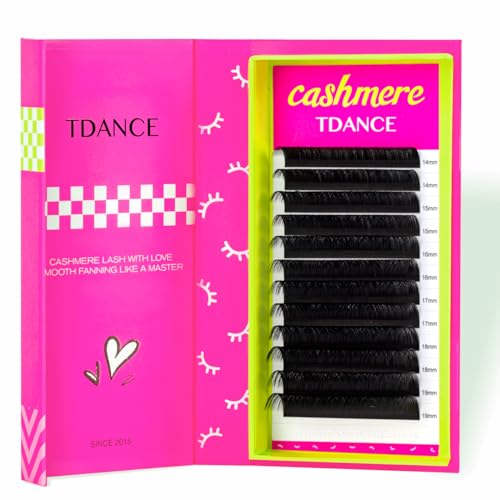 TDANCE Cashmere Lash Extension Super Matte Black Volume Lash Extension C CC D DD B J L M Curl 0.03-0.2mm Thickness Classic Lash Extensions Eyelash Extension Professional Salon Use(0.05-CC,14-19mm)