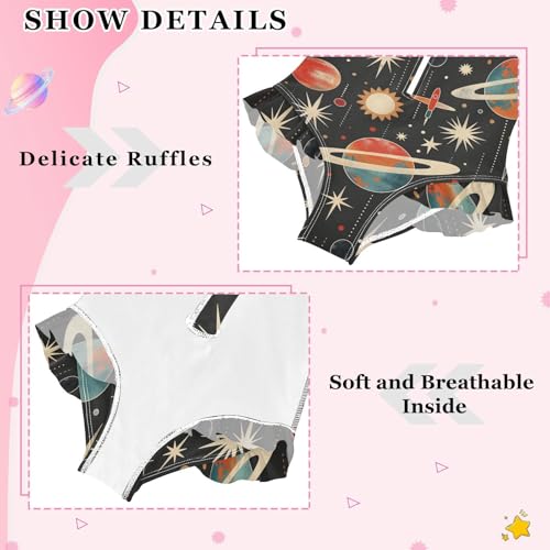 Girls One Piece Swimsuits Long Sleeve Swimsuit Zipper Bathing Suits Retro Planets Rockets Space4