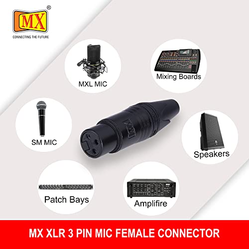 Image of MX 3 Pin XLR connector Microphone Connector pin Pure Copper Nickel Plated Pins1 for High Conductivity microphone cable connector PERENT (3 PIN BLACK COATING, Pack of 10, Female Connector)