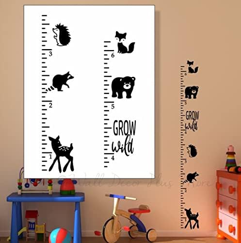 Calcomanía de vinilo para pared con texto en inglés "Grow Wild Woodland Forest Animals Growth Grow" - Tabla de pared para niños - Rastreador de