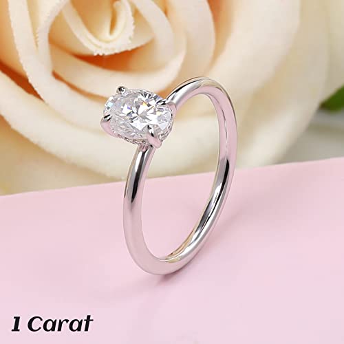 1 Carat Oval Cut Moissanite Engagement Ring for Women 925 Sterling Silver Solitaire Rings D Color Lab Created Diamond Promise Wedding Ring for Her Size 4.5 - Image 7