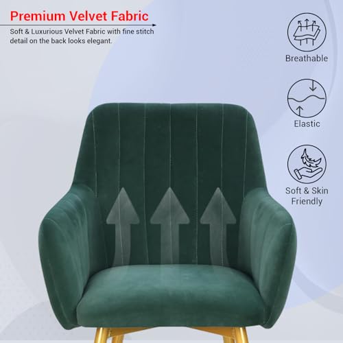 Image of Taboo Velvet Accent Chair with Armrests | Upholstered Luxury Lounge Dining Arm Chair | Soft Cushioned Seat with Backrest | Modern Velvet Chair with Gold Metal Legs for Living Room & Bedroom | Green