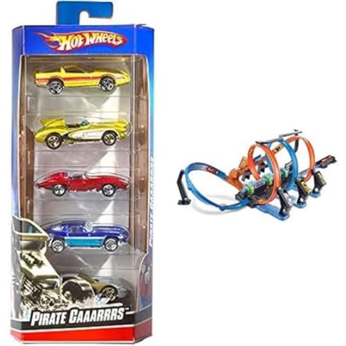 Hot Wheels Triple Looping, Pista de Coches de Juguete (Mattel FTB65) + Pack de 5 vehículos, Coches de Juguete (Modelos Surtidos) (Mattel 1806)